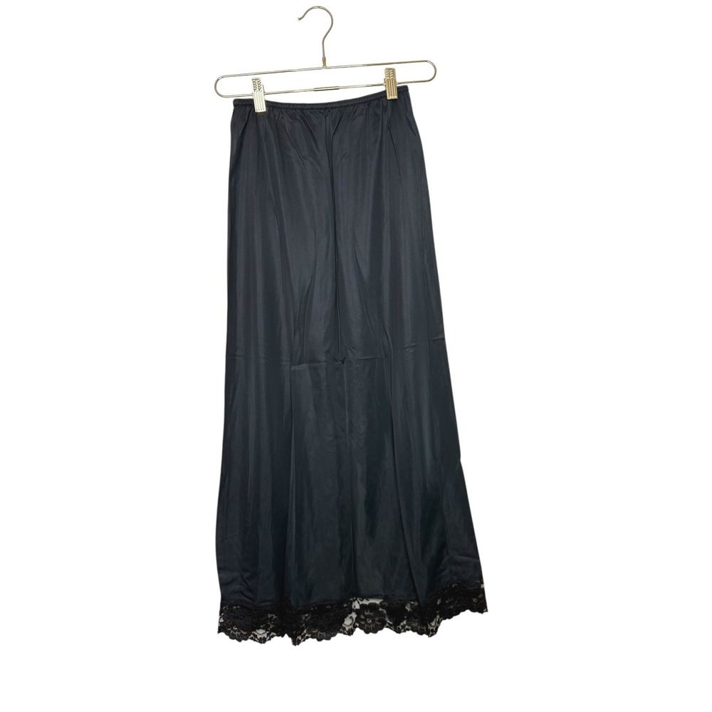 Womens Black Lace Trim Maxi Slip Skirt Full Length Vintage Style Size M